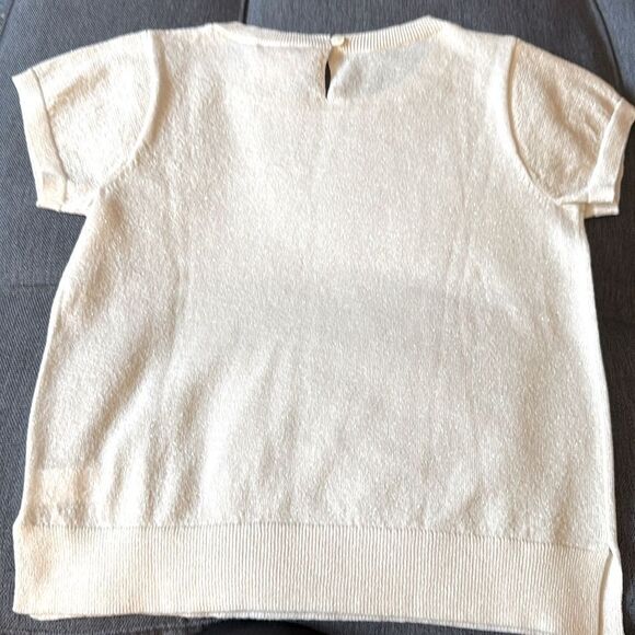NWT Bonpoint Girls Pullover Short Sleeve Sweater. White with Iridescent Sheen. - Picture 5 of 11